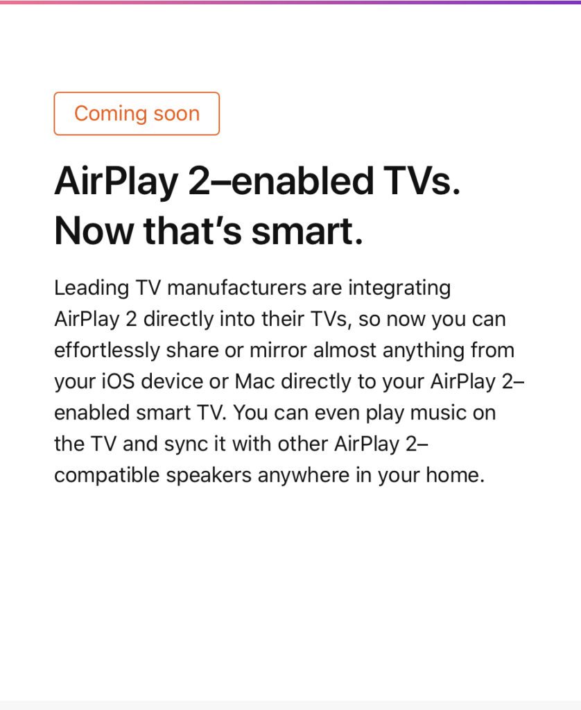 Airplay 2 coming to smart TVs