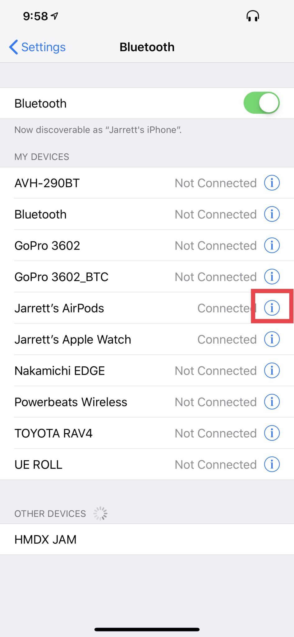 The information button next to your airpods