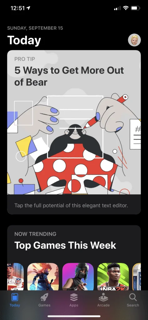 iOS 13 app store in dark mode