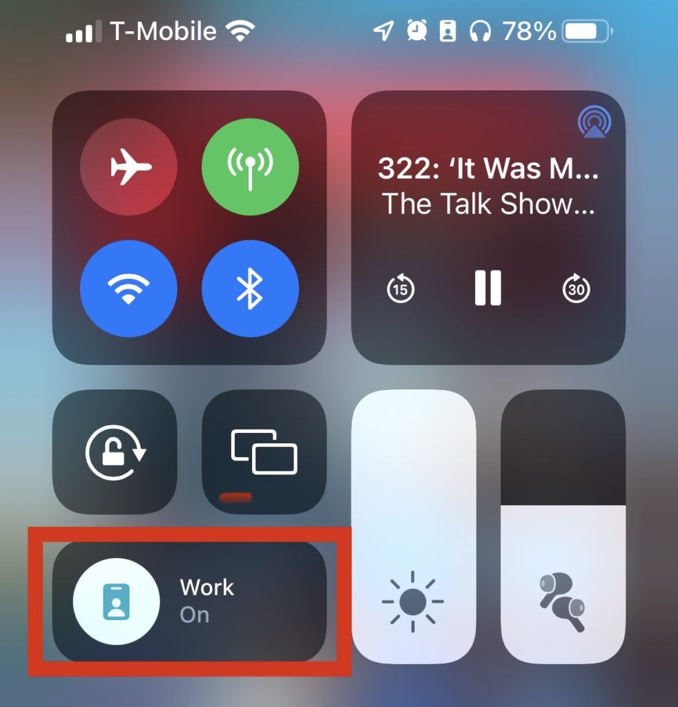Finding the Focus Mode button in control center