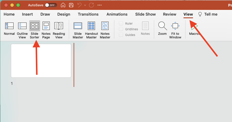 How to find the Slide sorter to make your story outline