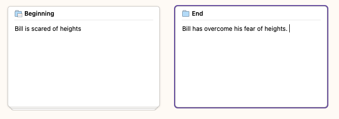 The start of my story outline starts with creating 2 cards -Beginning and End. This helps with plotting a character arc