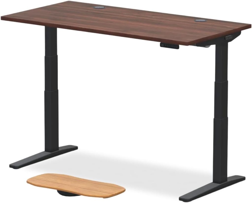A brown Uplift standing desk