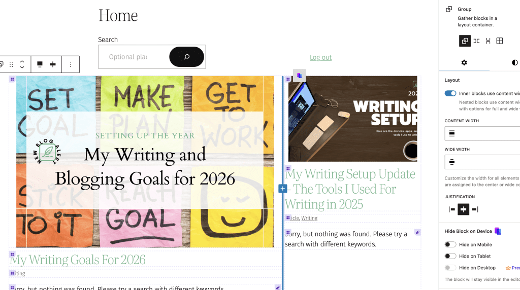 The WordPress page as I worked on the site redesign
