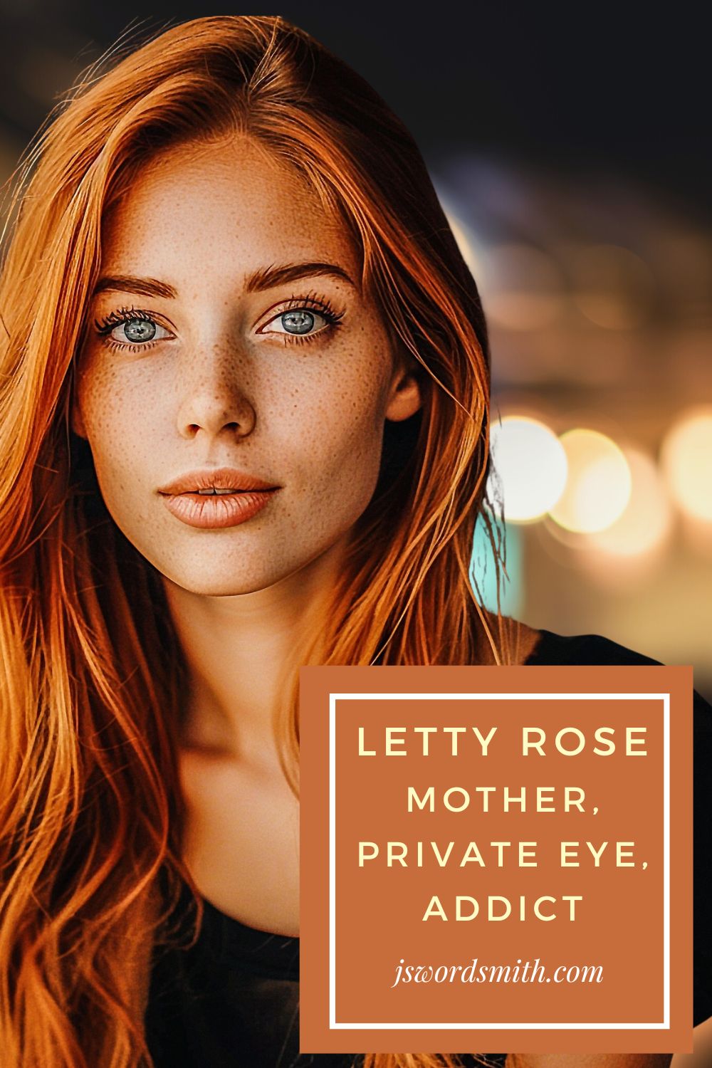 Portrait of a woman with red hair and freckles.