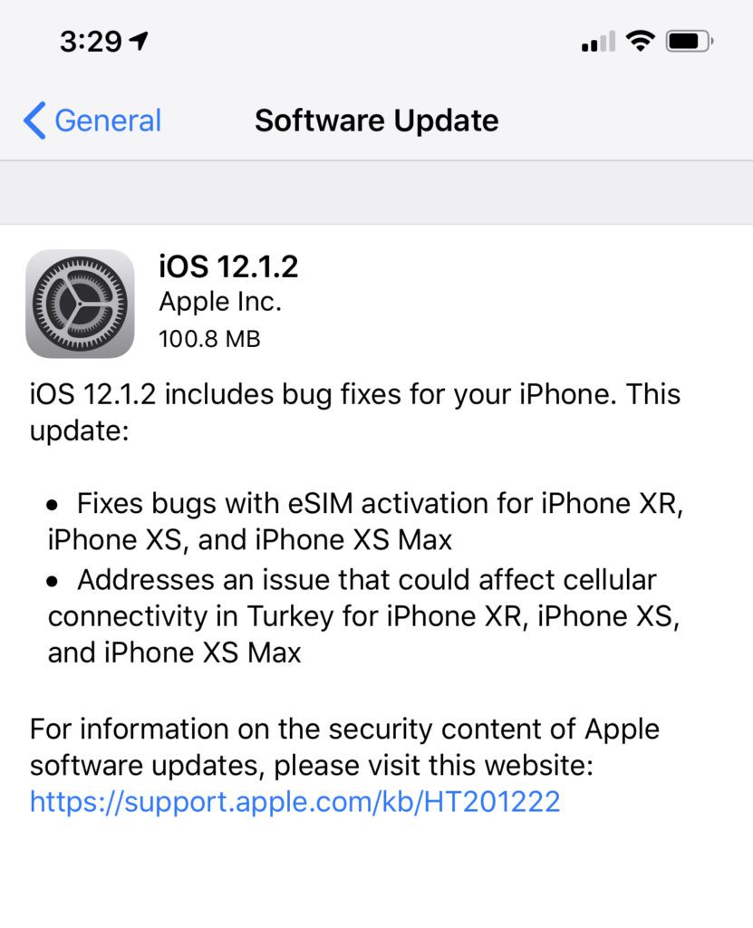 iOS 12.1.2 released - fixes eSim issues and more 3 iOS 12.1.2 update
