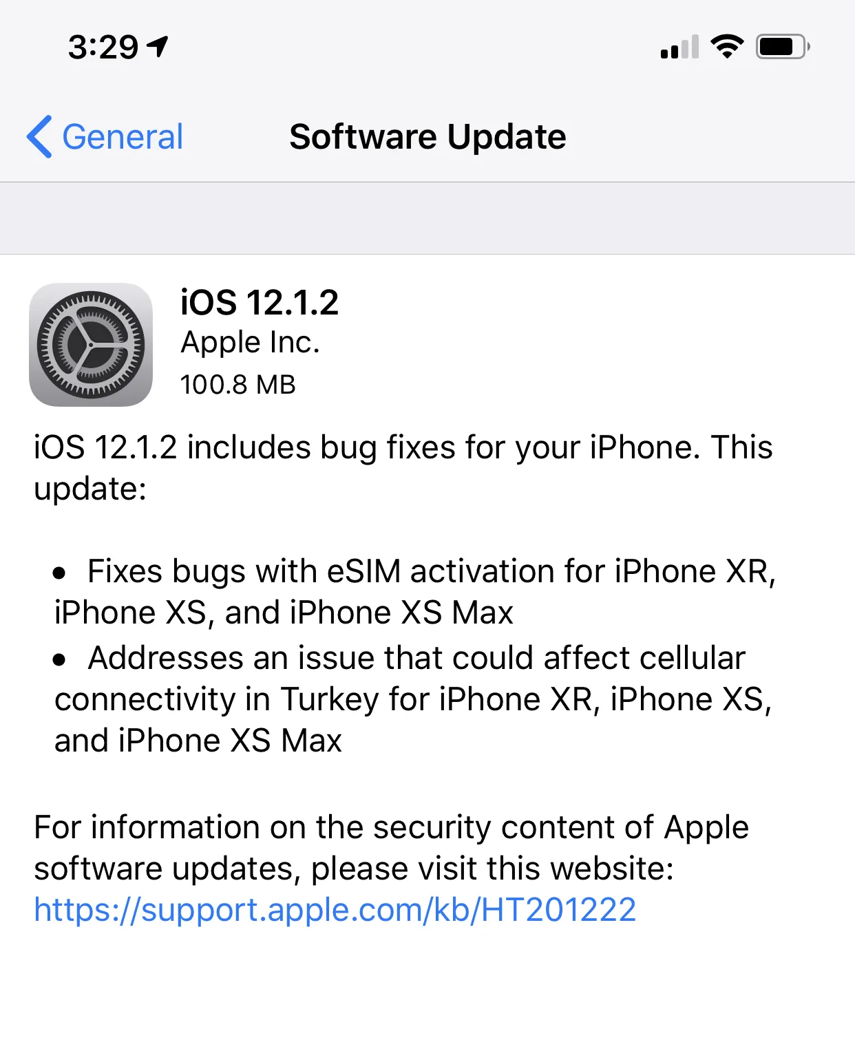 iOS 12.1.2 update