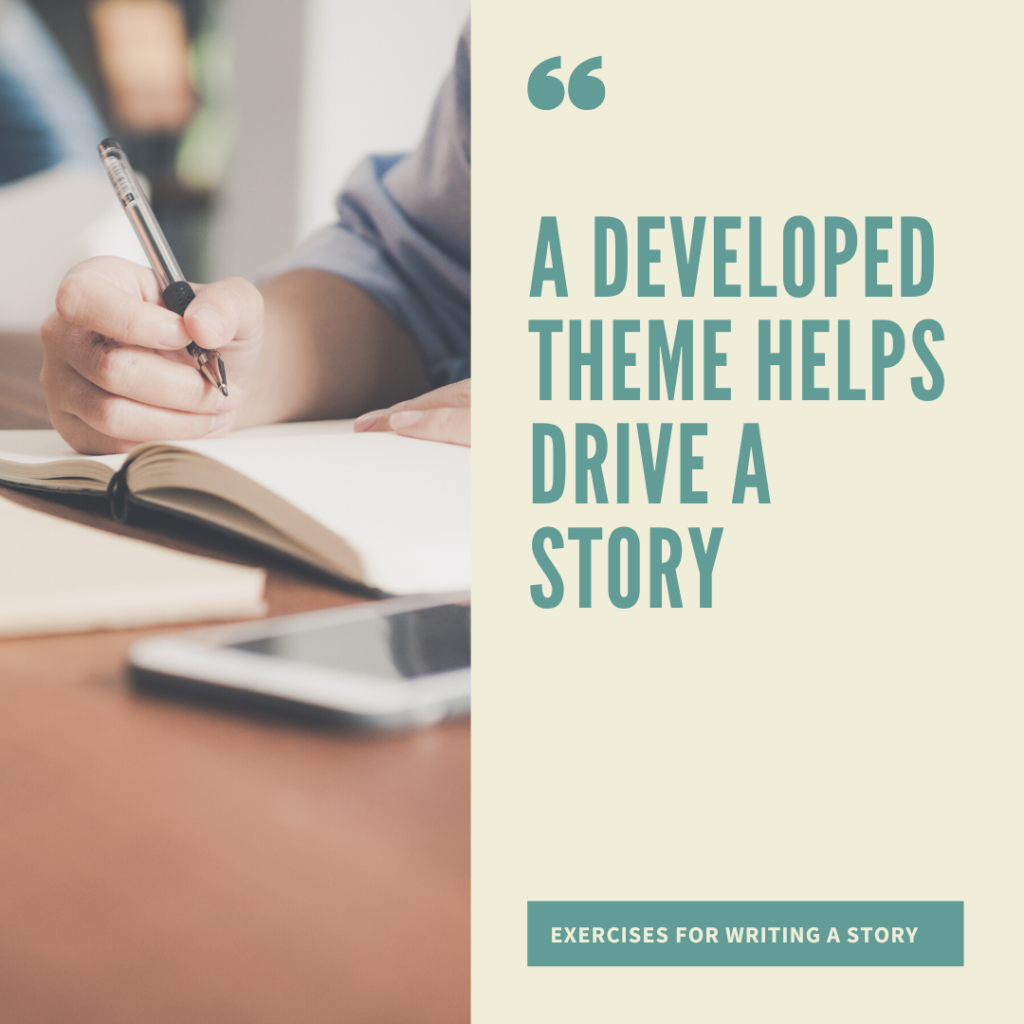 Developing a Killer Theme 3 Writing in a book - developing a theme to drive the story