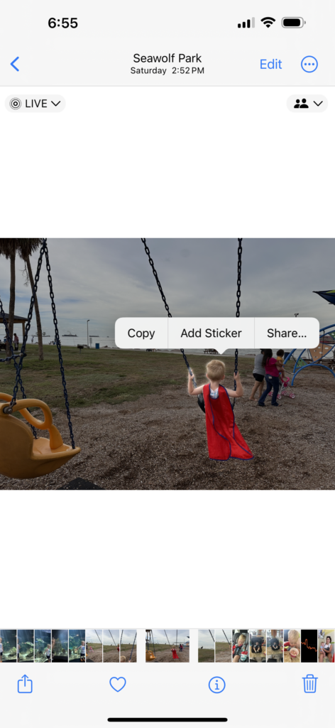 My 8 Favorite iOS 17 Features 8 boy swinging with a red cape getting turned into a sticker on iOS