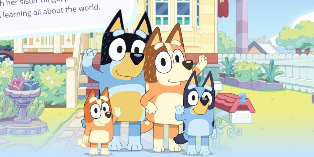How an Episode of Bluey About Thumb Sucking Changed My Parenting Style 6 Bingo, Bandit, Chili, and Bluey Heeler in front of their house