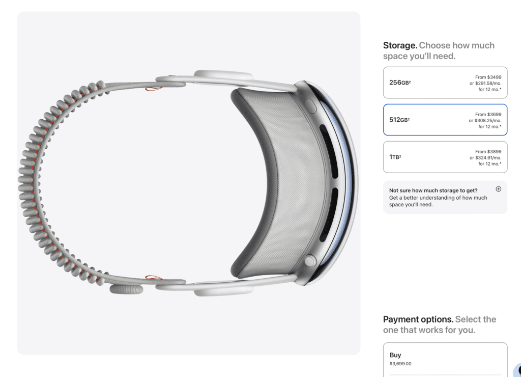 Why I Ended Up Not Trying Out the Apple Vision Pro at Home 3 The prices of each storage for the Apple Vision Pro