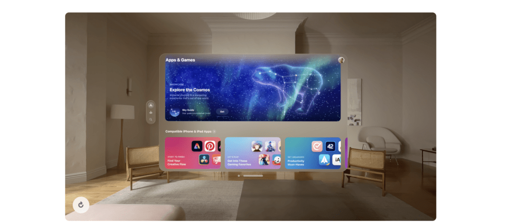 Why I Ended Up Not Trying Out the Apple Vision Pro at Home 4 The Apple Vision Pro User Interface in a living room setting