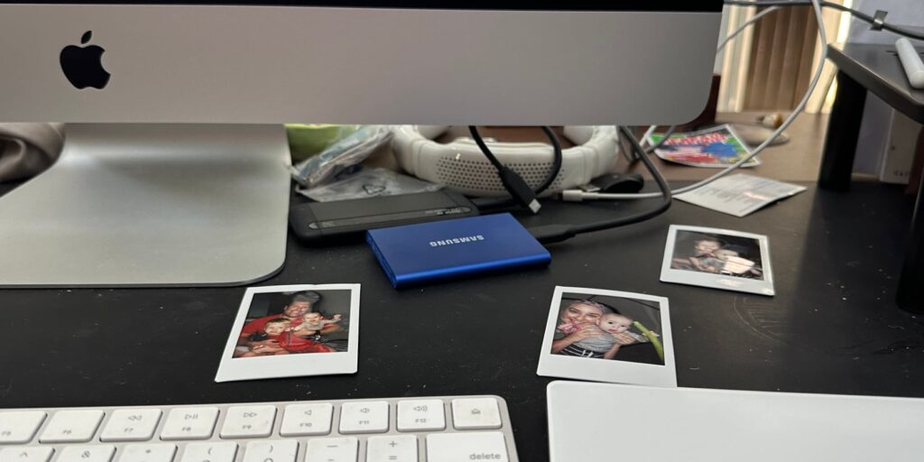 Speeding Up My 2019 iMac with an External SSD 6 the edge of an iMac with a blue external SSD attached