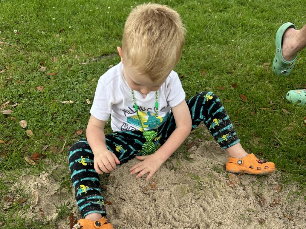 Threeanger Attitude and Spring Break Adventures 6 My threeanger playing in the dirt at the park in his pajamas
