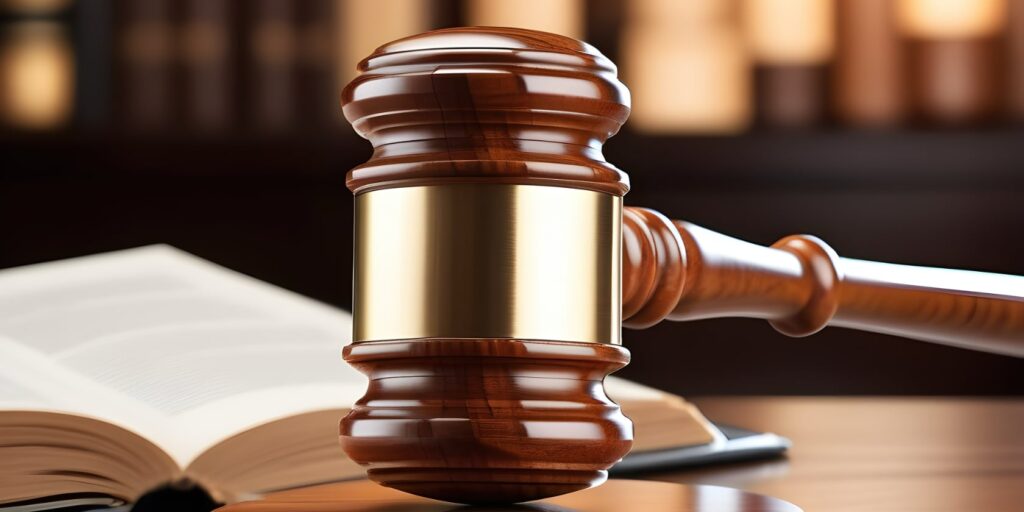 A gavel hitting a desk