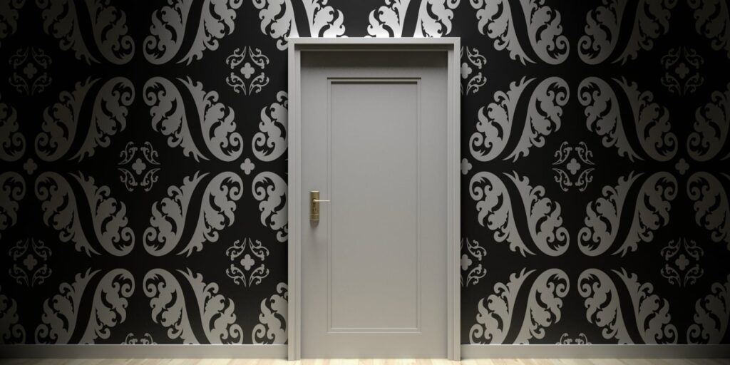 A closed door in a hallway