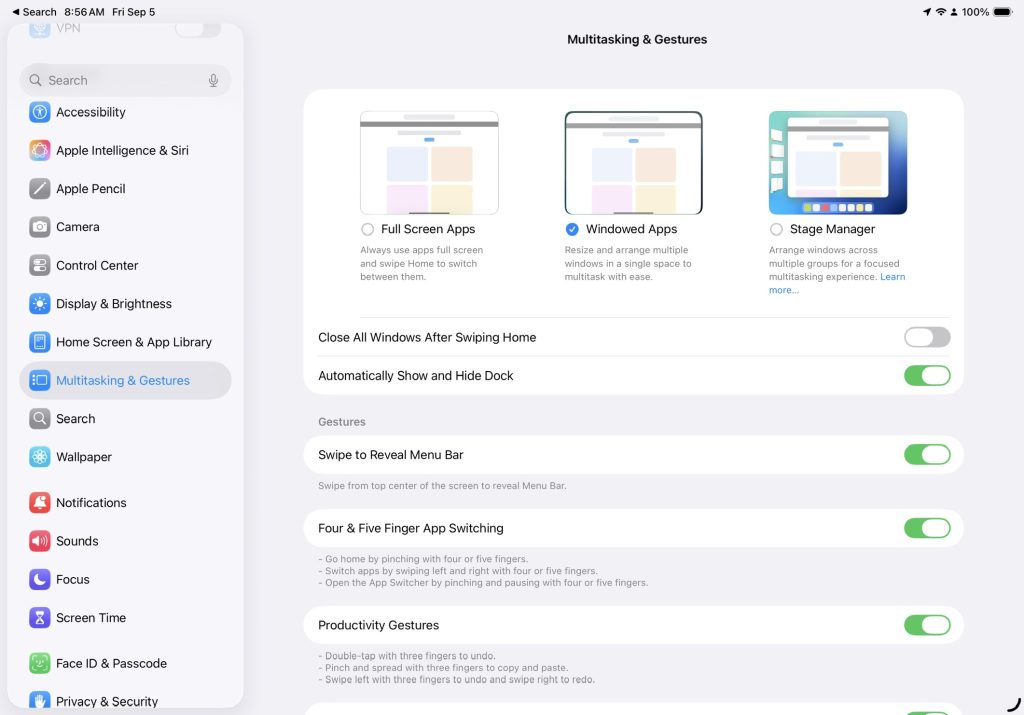 Mastering iPadOS 26 Multitasking: Ultimate Guide to Window Management 3 Multitasking & Gesture settings on iPadOS 26