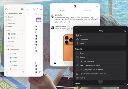 iOS 26 - Thoughts on Using the Best New Changes For iPhone and iPad 6 Multiple windows opened on an iPad running iPadOS 26