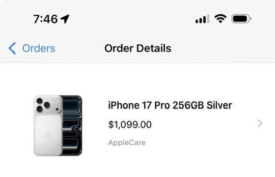 the order details of a iPhone 17 Pro 256 GB Silver
