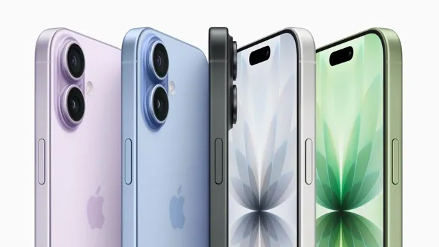 A lineup of five iPhones in pink, blue, black, white, and green, showcasing the color options available in this iPhone buying guide.