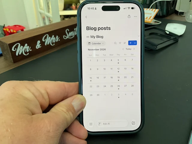 The notion calendar in the notion app on iPhone 17 Pro
